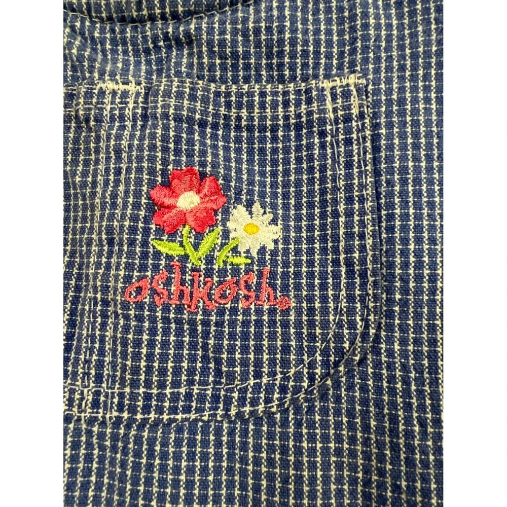 Vintage OshKosh Bgosh Jumper Dress Kids 6X Blue Gingham Floral Embroidery USA